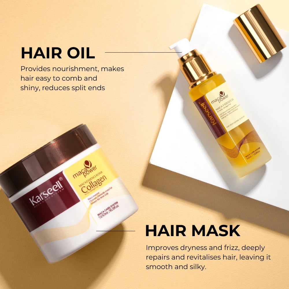 Karseell Collagen Hair Treatment Deep Repair Conditioning Hair Mask 100ml + Argan Oil Hair Serum for Dry Damaged Hair